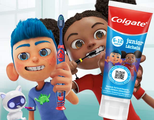 Bringe Deine Kinder zum Zähneputzen mit Colgate Kids Zahnpasta und einer Colgate Kids Zahnbürste für optimale Mundpflege.